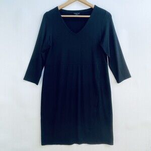 J.JILL J. Jill Wearever Black Half Sleeve Wrap Skirt V-Neck Dress Womens‎ Small